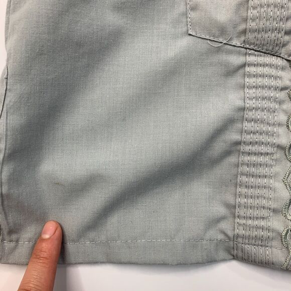 Omega Embroidered Button Up Shirt Mens L Large Gray Short Sleeve Cotton Blend - Picture 8 of 11